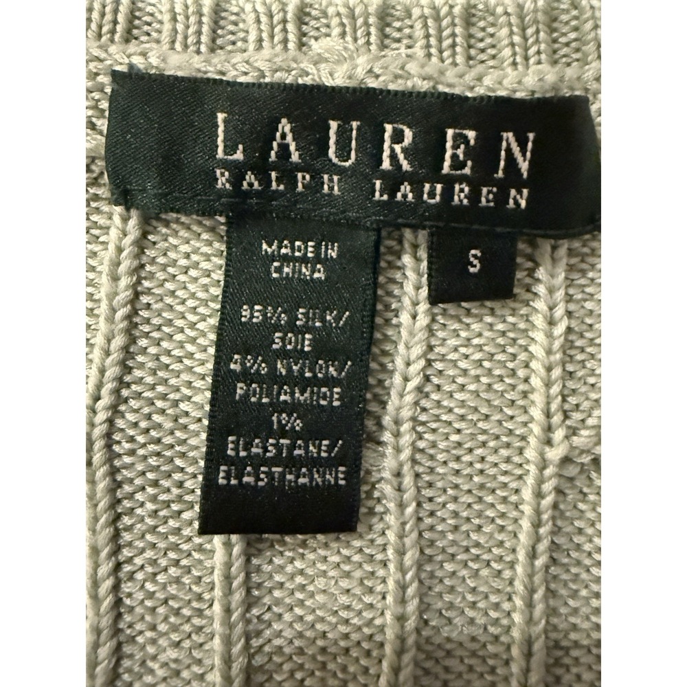 Ralph Lauren Women Sweater S Cable Silk V-Neck Pistachio Pullover EUC Preppy - Picture 7 of 8